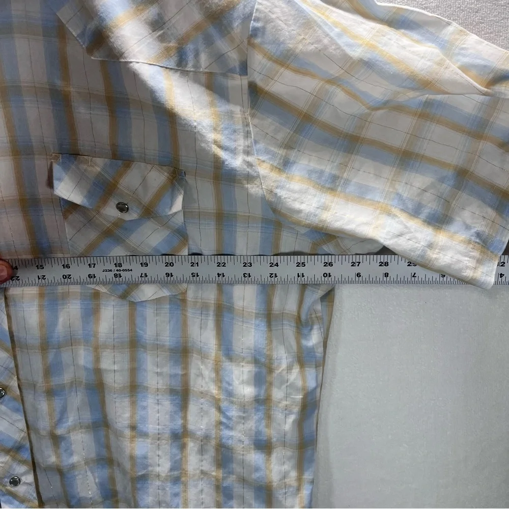 Roper Western Cowboy Button Down Shirt Mens 3XL Tan Blue Plaid Shimmer 2744 - Picture 5 of 8